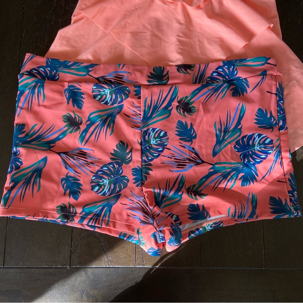 Women’s Two Piece Tankini Coral Tropical Boy Shorts Ruffle NWOT Plus Size 4XL - Picture 10 of 13